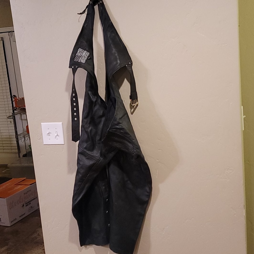 Leather biker chaps